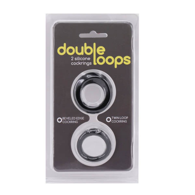 Double Loops Black Cock Rings - Set of 2